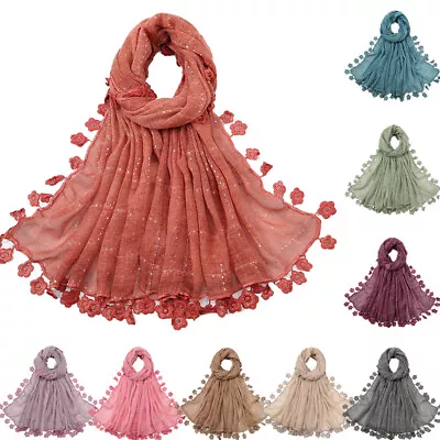 Tassel Embroidery Muslim Women Hijab Long Scarf Islamic Head Wrap Shawl Scarves • $13.06