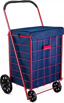 Folding Grocery Basket Cart Shopping Wheel Large Utility Laundry 18  X 15  X 24  • $12.74