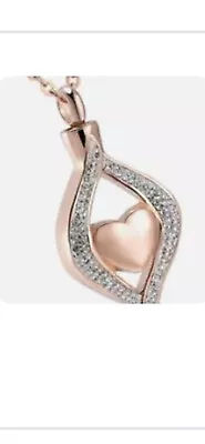 Rose Gold Crystal Teardrop Heart Cremation Urn Pendant  Necklace For Women  • $50