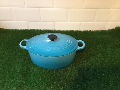 £64.99 • Buy Vintage Le Creuset Cast Iron Oval Casserole Dish With Lid - Turquoise 25cm