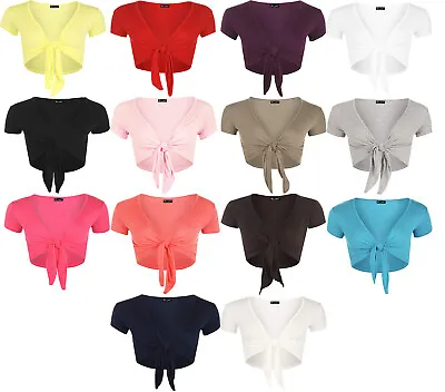 £6.99 • Buy Ladies Front Tie Knot Womens Short Sleeves Cardigan Bolero Wrap Shrug Crop Top