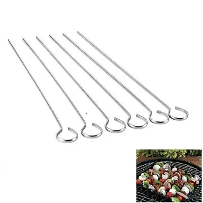 6 Metal BBQ Skewers Grill Food Meat Kebab Vegetables Vegan Cooking Steel Sticks • £2.99