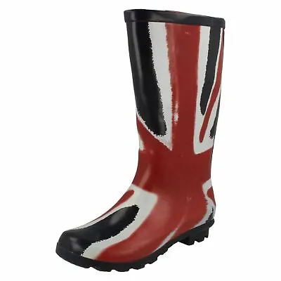 Girls Boys Spot On Pull On Mid Calf Wellies Union Jack Wellingtons Boots X1174 • £13.49