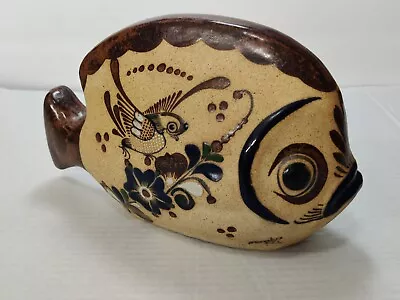 Hand Painted Tonala Pottery Sandstone Folk Art Fish Mexico 10 L X 6.5 H X 4 W • $30