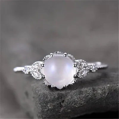 Unique Round Cut Moonstone Rings 925 Silver Filled Jewelry Gifts Size 6-10 • $2.45