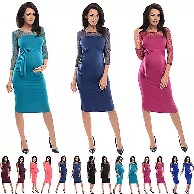 £9.99 • Buy Purpless Maternity Ruched Bodycon Pregnancy Dress With With Polka Dot Lace D008