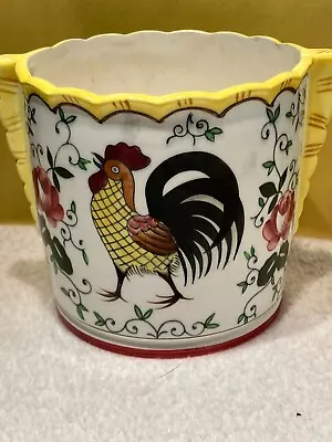 RARE! FREE SHIP! Ucagco  Early Provincial  Rooster & Roses Planter/Cache Pot • $28.99