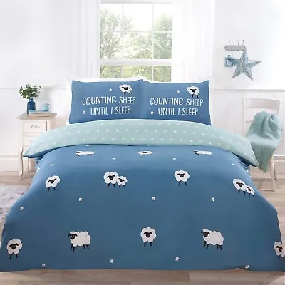 £10.75 • Buy Counting Sheep Reversible Duvet Quilt Cover Bedding Set Single Double King Blue