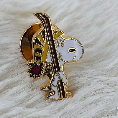 Vtg Snoopy Holding Skis Enamel Ski Resort Lapel Pin Tie Tack • $8.79