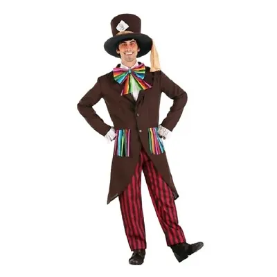 Mens Alice Wonderland Mad Hatter Jacket Pants Top Hat Tie Halloween Costume S-XL • $29.95