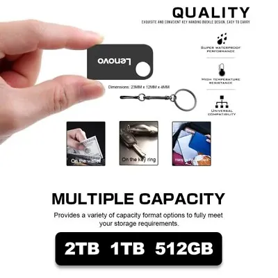 Lenovo Pen Drive 2TB 1TB 512GB Pendrive Memory Waterproof USB3.0 Flash Drive • $19