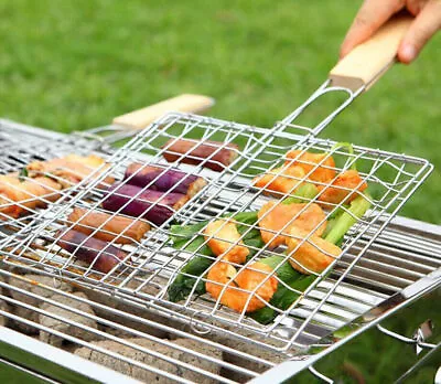 Stainless Steel BBQ Grill Folding Grilling Basket Home Barbecue Accessories Tool • $14.23