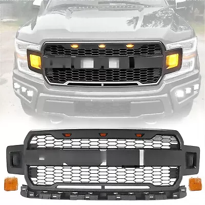 VICTOCAR Matte Black Front Grille For 2018-2020 Ford F150 Raptor Style W/LED • $149.99