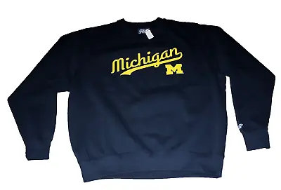 MICHIGAN Sweatshirt Pullover CURSIVE M WOLVERINES BLUE NAVY YELLOW L NWT • $23.99