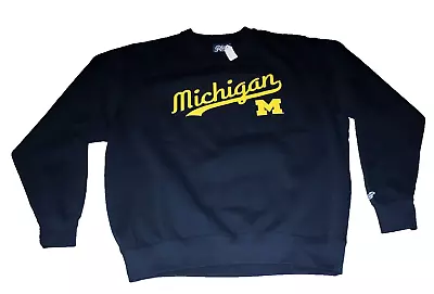 MICHIGAN Sweatshirt Pullover CURSIVE M WOLVERINES BLUE NAVY YELLOW XL NWT • $23.99