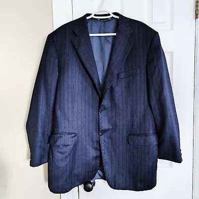 Canali Cashmere Blazer Sport Coat Suit Jacket Striped Navy Blue 48 L *Flaw • $45