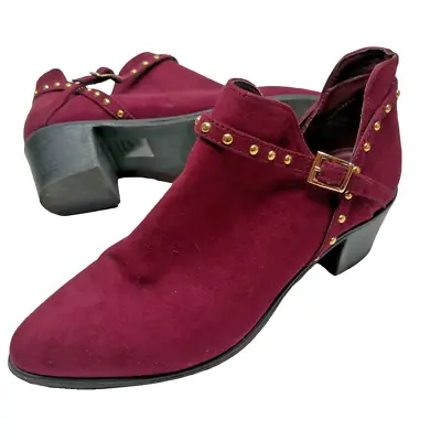 Dark Red Maroon Miss Selfridge Shoes UK Size 4 Euro 37 Pull On Block Heel Studs • £16