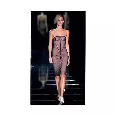 Runway GUCCI By TOM FORD Vtg Nude Mesh Corset Strapless Cocktail Dress Size IT44 • $3600