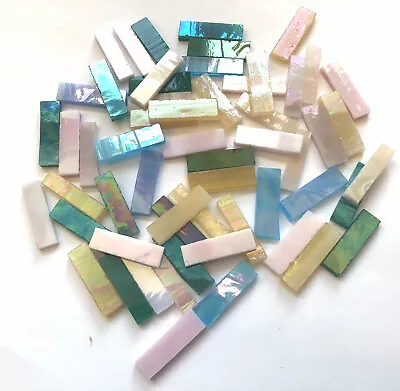 50 1/2  Mix Iridescent Handcut Stained Glass Mosaic Tiles • $4.95