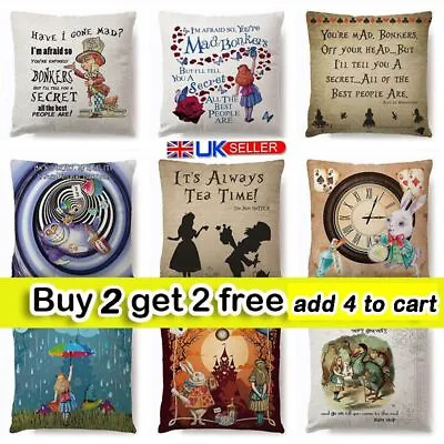 Alice In Wonderland Cushion Cover Pillow Cases Cotton Linen Square Vintage Gift • £5.59