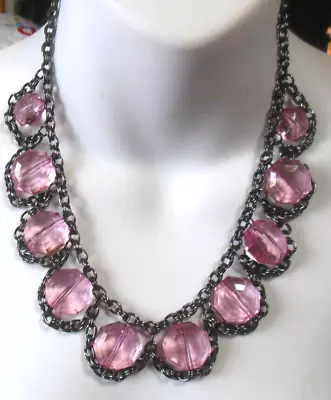 Vintage Pink Glass Bead Chain Necklace 21.5  -Adjustable • $26.50