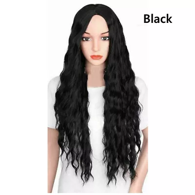 Fashion Lady Black Red Long Curly Wigs Women Natural Body Wavy Hair Cosplay Wig • £10.98