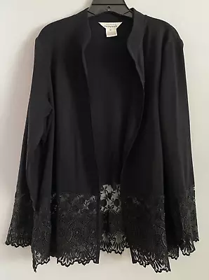 Exclusively Misook Open Front Cardigan Lace Detail Black Women's Size M • $59.99