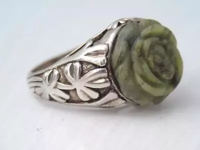 VINTAGE SIGNED IRELAND STERLING SILVER CLOVER CONNEMARA MARBLE RING Sz  6 • $75