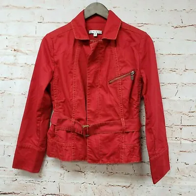 CAbi Womens Belted Jacket Zip Pocket Sz M Red Long Sleeve  • $15.19