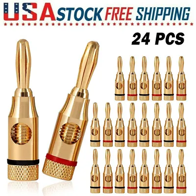 $10.90 • Buy 24 Pack 24K Gold Male Banana Plug Audio Jack Speaker Wire Cable Screw Connector