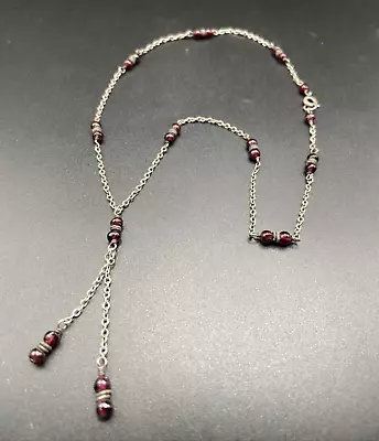 Estate STG Sterling Silver Garnet 18” Necklace • $26