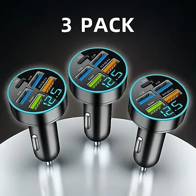 3 Pack 4 USB Port Fast Car Charger PD 3.1A Cigarette Lighter Adapter Cell Phone • $11.59
