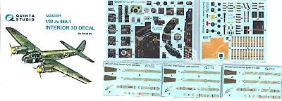 Quinta Studios 1/32 JUNKERS Ju-88A-1 DECAL COLORED INTERIOR SET Revell • $55.99