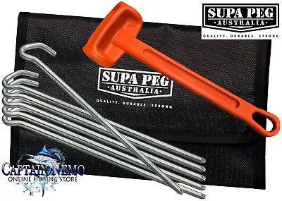 $69.95 • Buy Supa Peg Bush Tent Peg Kit 20 X 300mm Tent Pegs Hammer & Storage Bag Pk03