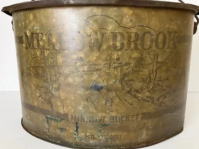 Vintage Meadow Brook Oval Minnow Bucket Pail With Wood Handle No.35/191 • $150