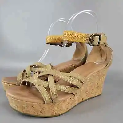UGG Lillie Wedge Heel Platform Sandals Womens Leather Zip Cork Strap Size 7.5 • $19