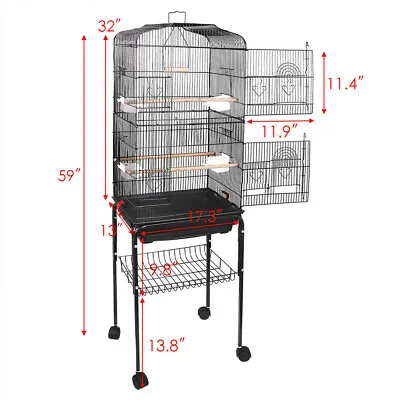 59''H Bird Cage Cockatiel Parakeet Finch Canary Protectable With Stand & Tray • $54.58