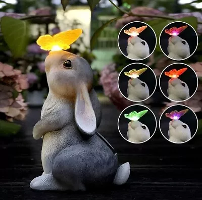 Light Up Solar Garden Ornaments Solar Powered Rabbit With  Butterfly Fairy Angel • £18.59