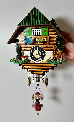 Vintage Germany Cuckoo Clock Chalet Deer Tree Mushrooms Swinging Girl UNTESTED • $24.99