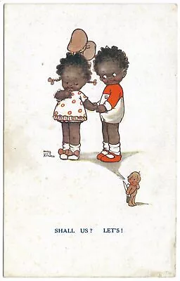 Shall Us? Let's! By Mabel Lucie Attwell 1930s Black Children & Cupid Valentine's • £3.50