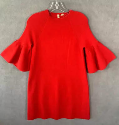 Anthropologie Moth Dress Adult S Red Knit Sweater Bell Sleeves Holiday Womens148 • $23.99