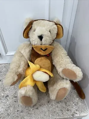 Vermont Teddy Bear  Company Jointed Tan 16” With Monkey  Costume & Banana • $17.99