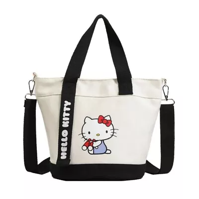 Sanrio Round Bottom Canvas Shoulder Trap Tote Bag With Handle HELLO KITTY • $29.95