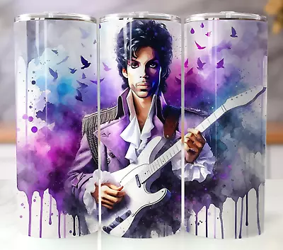 Prince Purple Rain Watercolor Tumbler 20oz Stainless Steel Cup Mug Straw Lid • $19.95