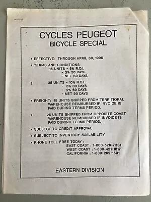 Vintage Peugeot Bicycle Information 1990 • $20