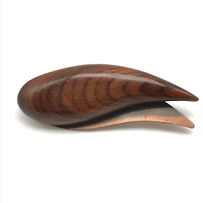 Vintage Brown Wooden Leaf Brooch Pin • $24.99