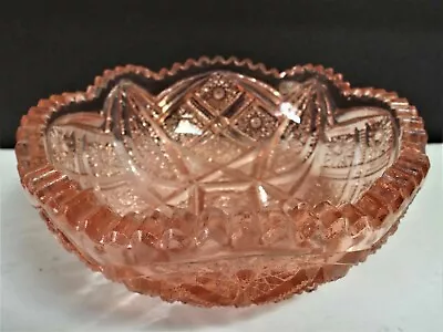 Vintage Pink Densely Cut Crystal Glass 5.5  Bowl Ornate Gorgeous Pristine Cond • $24.95