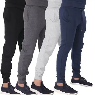 Mens Joggers Zip Pockets Trackpants Fleece Running Gym Cuffed Jogging Bottoms • £10.99