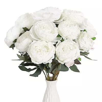 Vintage White Peonies Artificial Flowers Bouquets 14 Heads Big Fake Peonies S... • $31.26