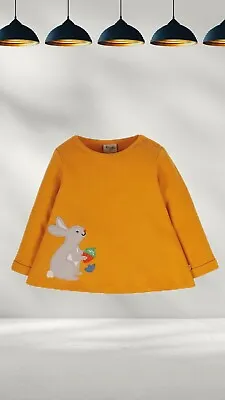 Ex Frugi Girl's Woodland Friends And Bunny Rabbit Top In Mustard Yellow (Defect) • £9.99